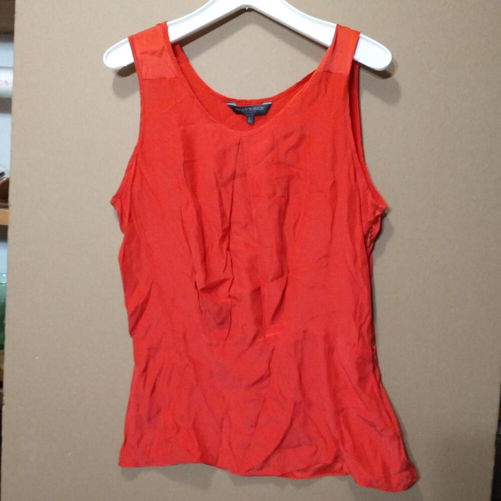 Waverly Grey Red Silk Sleeveless Tank Top Blouse with Peplum style bottom.